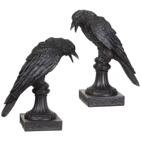 11.5" Set Of Halloween Crow Candleholders -Black