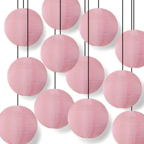 12 PACK | 14" Pink Shimmering Nylon Lantern, Even Ribbing, Durable, Hanging Decoration