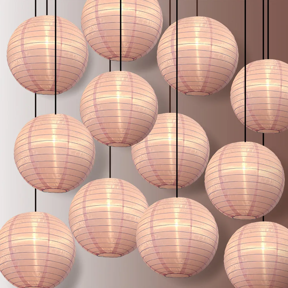 12 PACK | 14" Pink Shimmering Nylon Lantern, Even Ribbing, Durable, Hanging Decoration