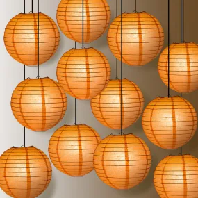 12 PACK | Peach / Orange Coral Even Ribbing Round Paper Lantern, Hanging Combo Set