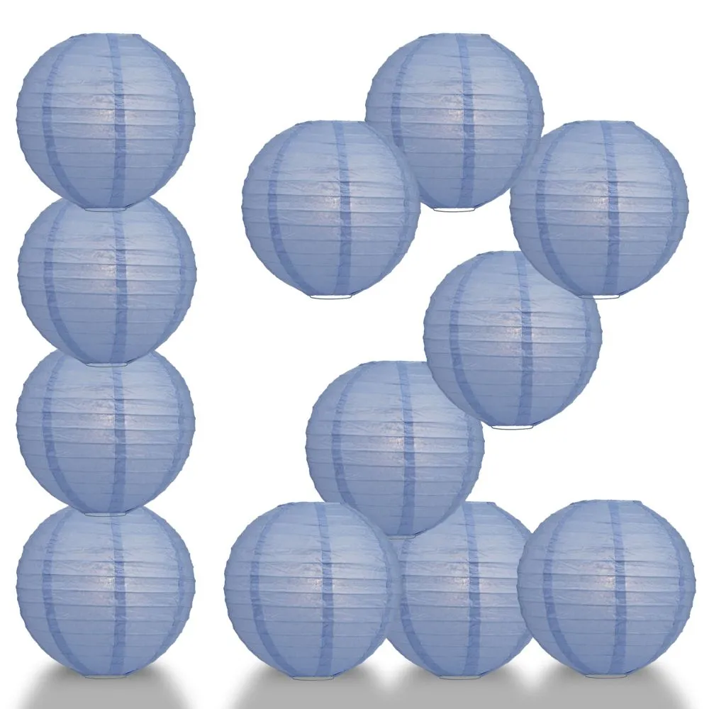 12 PACK | Serenity Blue Even Ribbing Round Paper Lantern, Hanging Combo Set