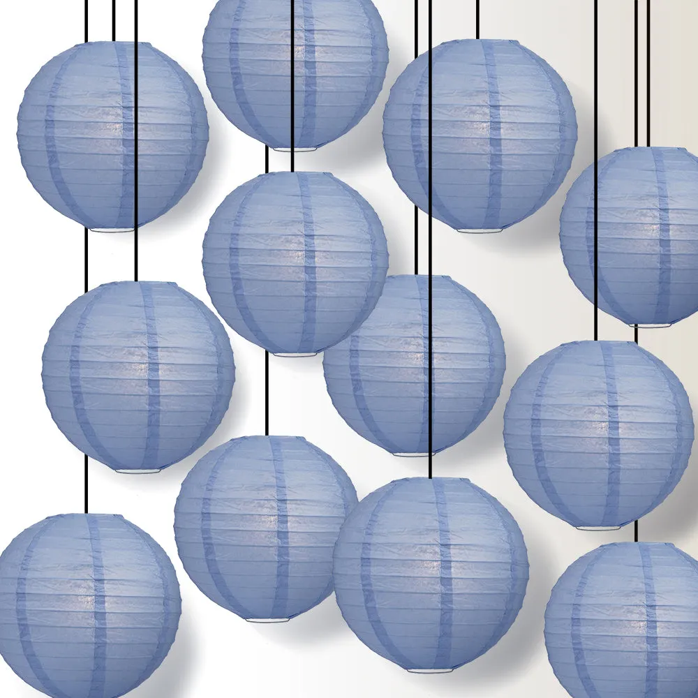 12 PACK | Serenity Blue Even Ribbing Round Paper Lantern, Hanging Combo Set