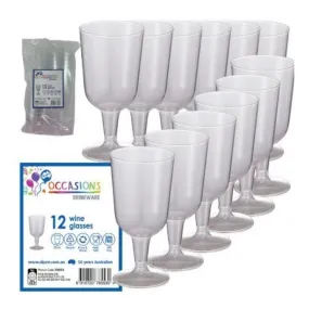 12pk Clear Plastic Wine Glass 175ml