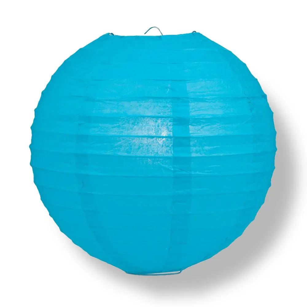 12" Turquoise Round Paper Lantern, Even Ribbing, Chinese Hanging Wedding & Party Decoration