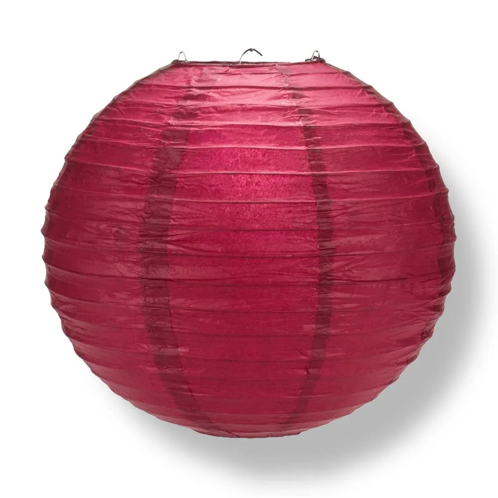 12" Velvet Rose Red Round Paper Lantern, Even Ribbing, Chinese Hanging Wedding & Party Decoration