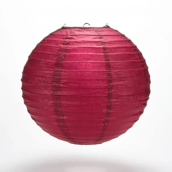 12" Velvet Rose Red Round Paper Lantern, Even Ribbing, Chinese Hanging Wedding & Party Decoration