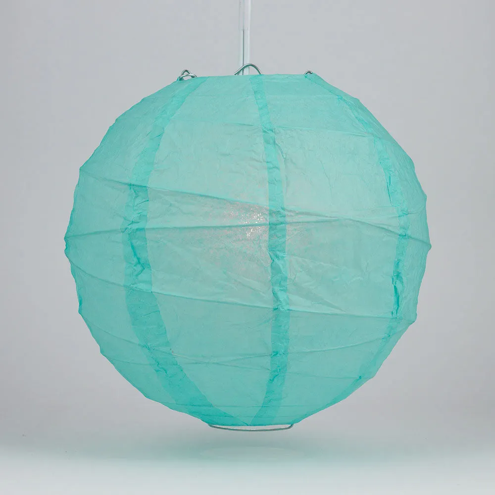 12" Water Blue Round Paper Lantern, Crisscross Ribbing, Chinese Hanging Wedding & Party Decoration