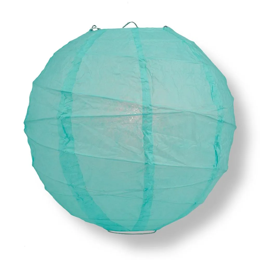 12" Water Blue Round Paper Lantern, Crisscross Ribbing, Chinese Hanging Wedding & Party Decoration