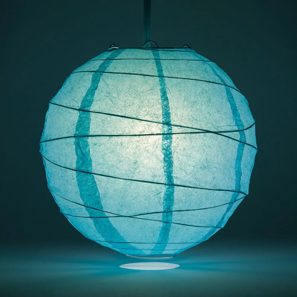 12" Water Blue Round Paper Lantern, Crisscross Ribbing, Chinese Hanging Wedding & Party Decoration