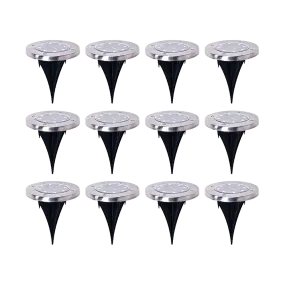 12x Bright White LED Solar Inground Recessed Lights, Weatherproof