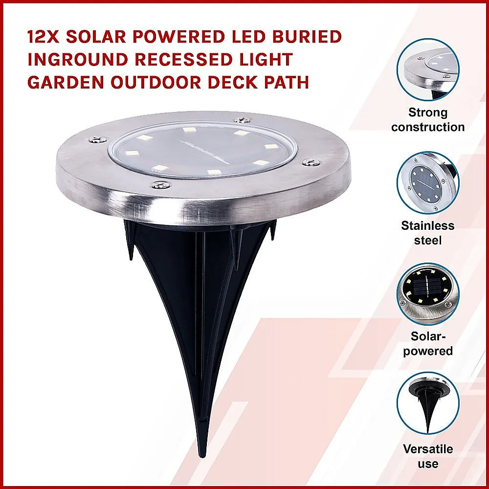 12x Bright White LED Solar Inground Recessed Lights, Weatherproof