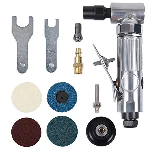 1/4 inch Angle Air Die Grinder,20000 RPM, 90 Degree Angled Air Die Grinder,with 4 pcs 2" Roll Lock Sanding Discs, Polished Color Pneumatic Angle Die