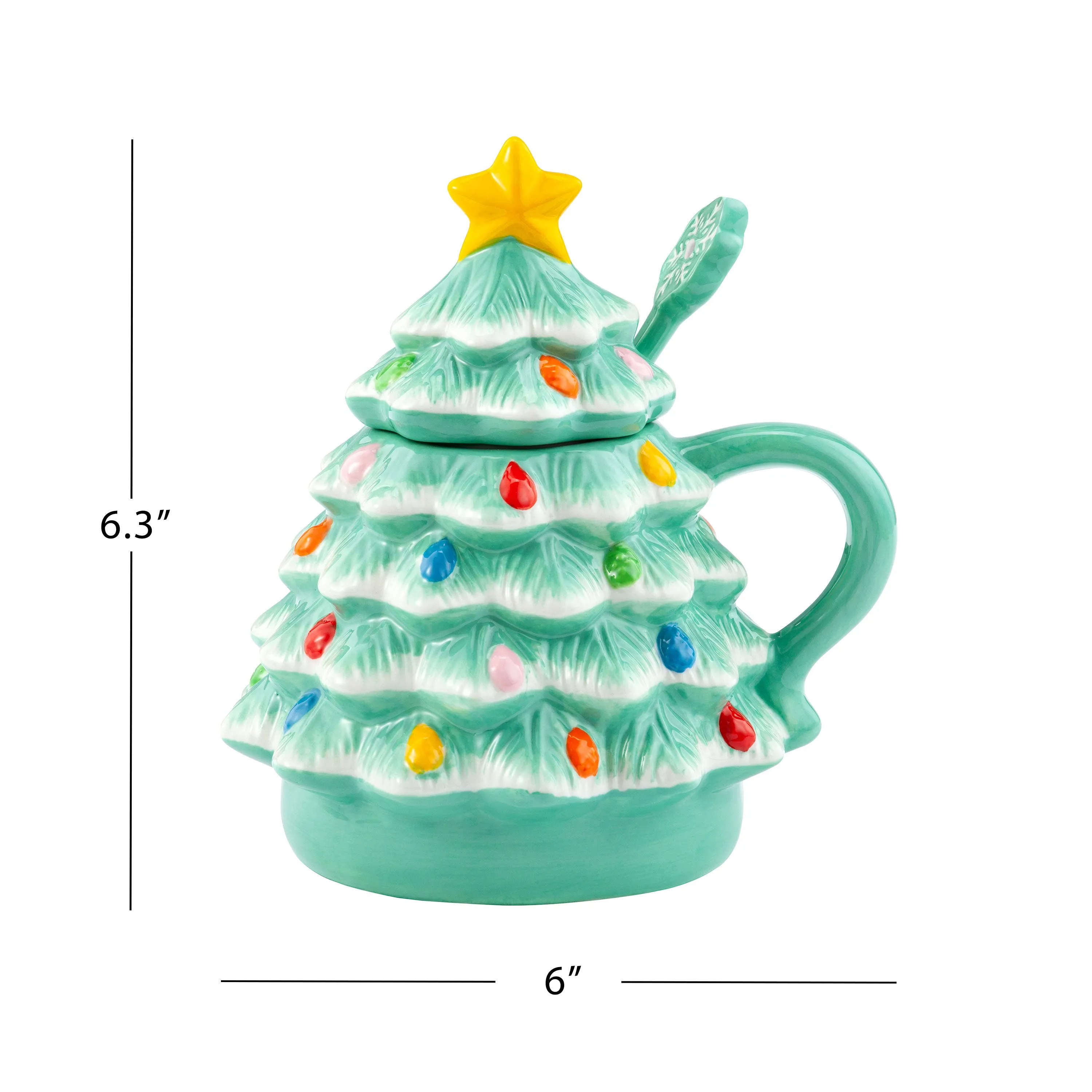 16 oz. Nostalgic Ceramic Tree Lidded Mug with Spoon - Seafoam