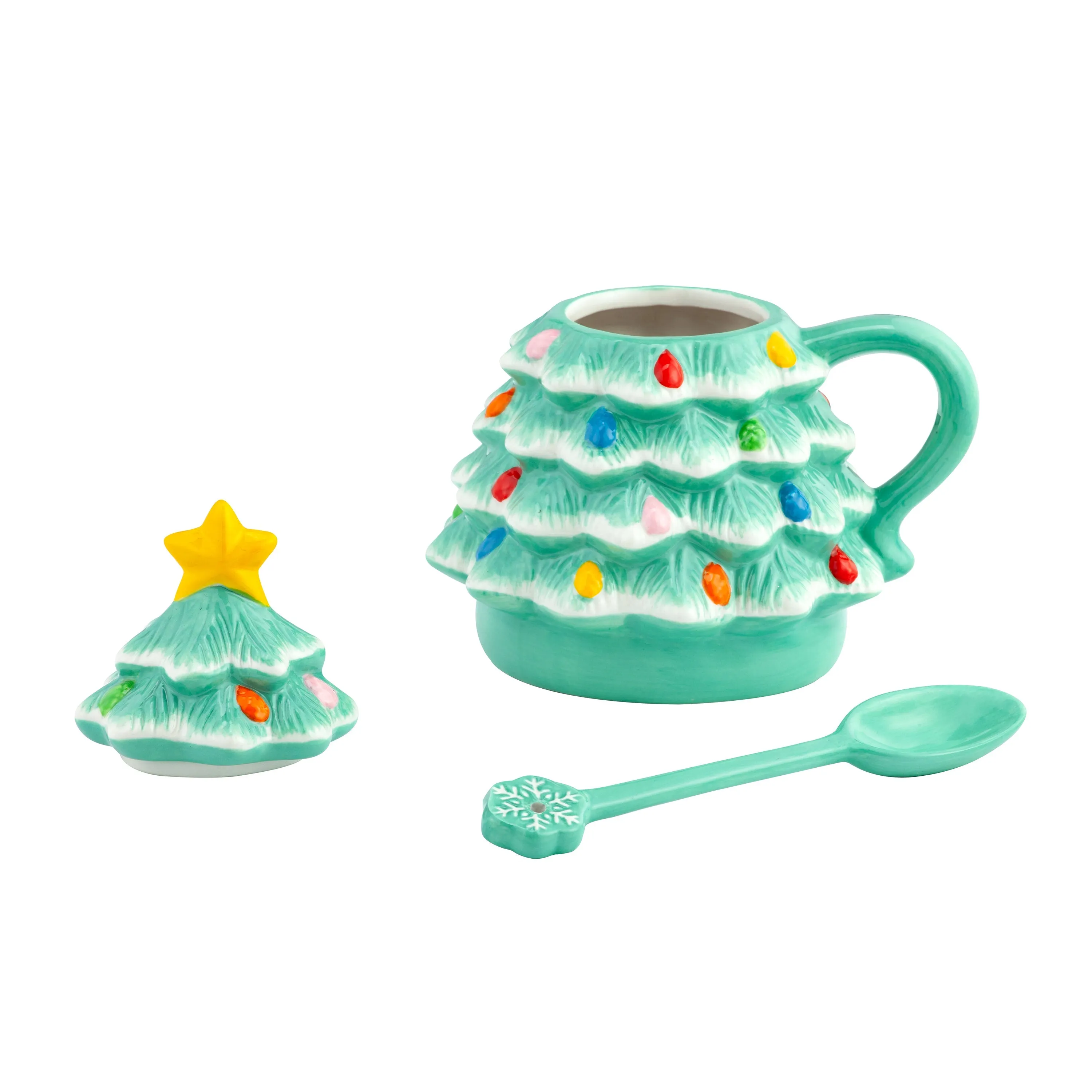 16 oz. Nostalgic Ceramic Tree Lidded Mug with Spoon - Seafoam