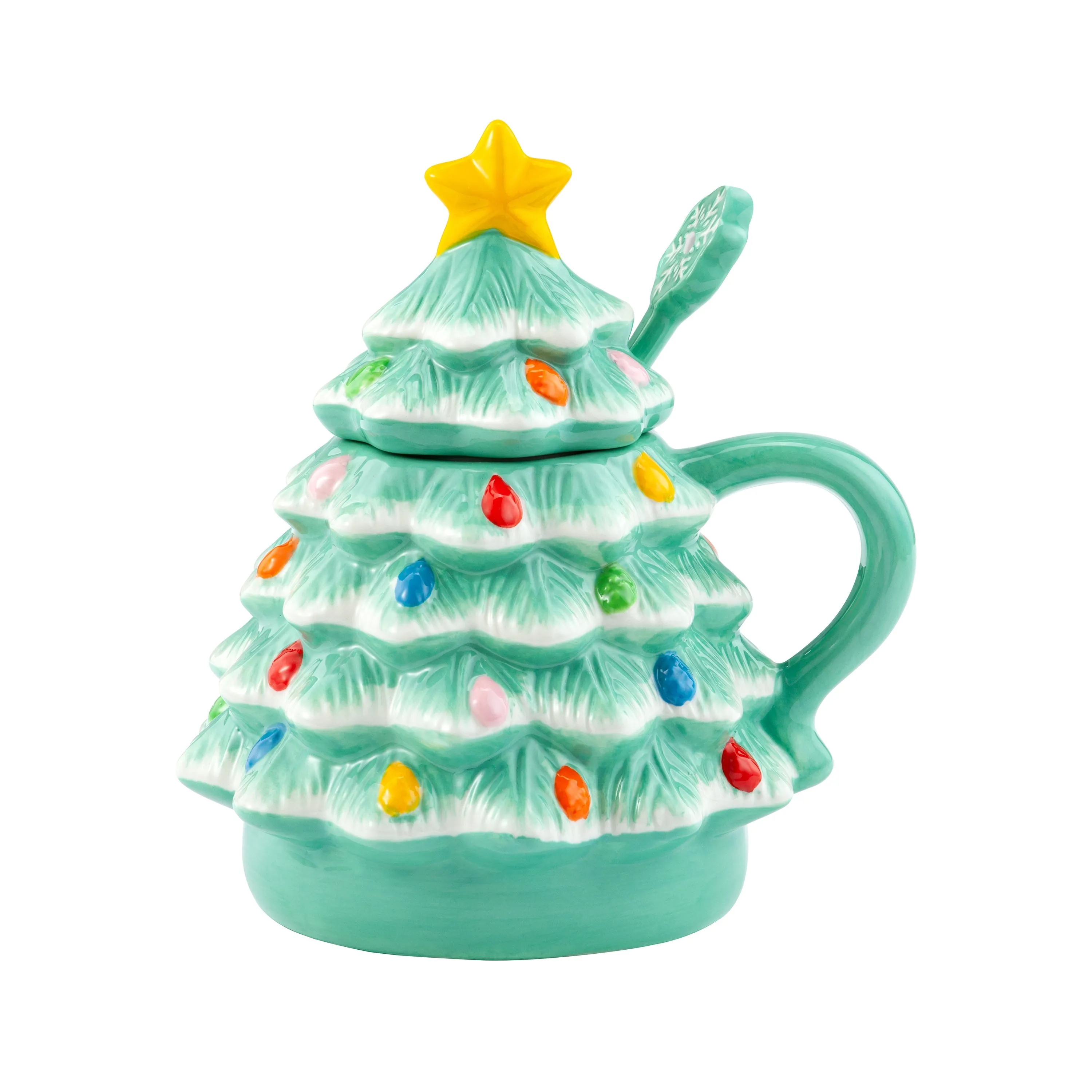 16 oz. Nostalgic Ceramic Tree Lidded Mug with Spoon - Seafoam