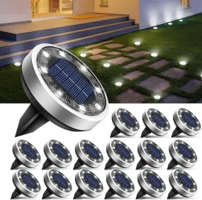 16 Pack Solar Ground Lights Outdoor, 8 LED Solar Disc Lights IP65 Waterproof Flat Solar Lights, Pathway Lights Solar Powered for Garden Lawn Patio Yard Path Landscape, Cool White