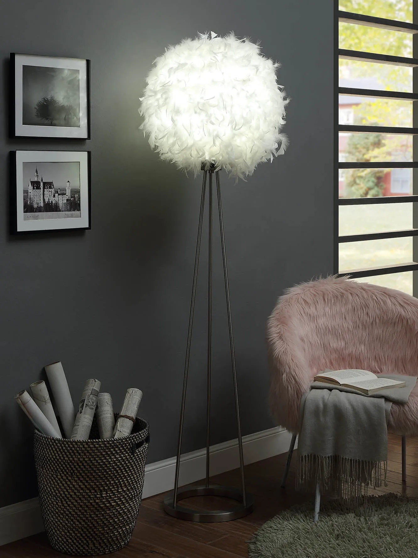 17" X 17" X 70" Sand Nickel Metal Floor Lamp