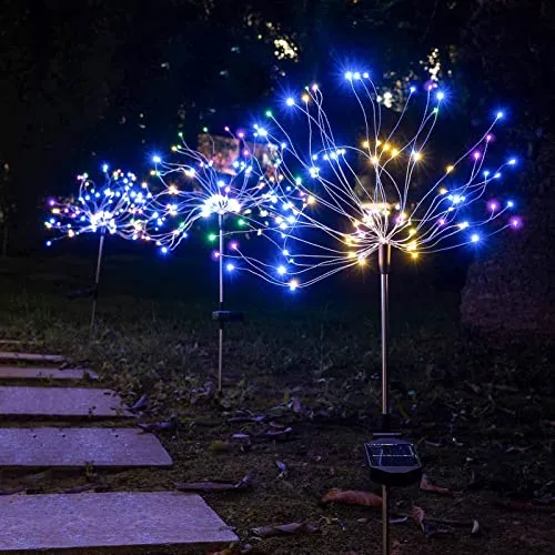 2 Pack Solar Firework Lights, Solar Garden Lights Outdoor 120 Led, Waterproof Solar Garden Fireworks Lamp, Solar Outdoor Decorative Stake for Landscape Light Patio Patio Party Christmas