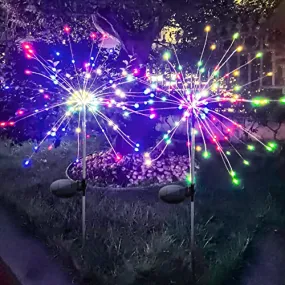 2 Pack Solar Firework Lights, Solar Garden Lights Outdoor 120 Led, Waterproof Solar Garden Fireworks Lamp, Solar Outdoor Decorative Stake for Landscape Light Patio Patio Party Christmas