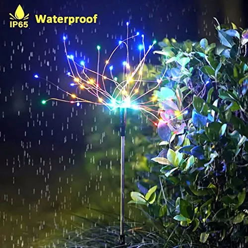 2 Pack Solar Firework Lights, Solar Garden Lights Outdoor 120 Led, Waterproof Solar Garden Fireworks Lamp, Solar Outdoor Decorative Stake for Landscape Light Patio Patio Party Christmas