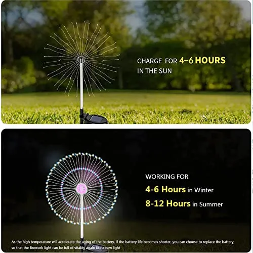 2 Pack Solar Firework Lights, Solar Garden Lights Outdoor 120 Led, Waterproof Solar Garden Fireworks Lamp, Solar Outdoor Decorative Stake for Landscape Light Patio Patio Party Christmas