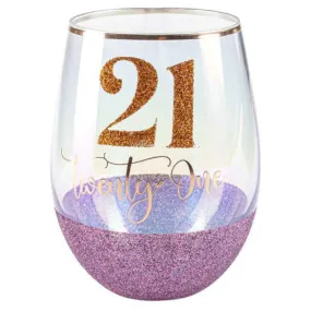 21 Purple Glitter Stemless Glass - 600ml