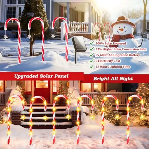 24 Pack Christmas Decorations Outside, 2 Sets of 12 KOOPER 19” Solar Candy Cane Christmas Decorations Outdoor Yard with 8 Modes and 144 Bright LED, Waterproof Christmas Candy Cane Pathway Lights