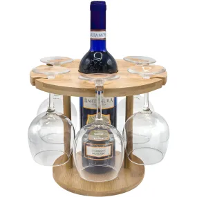 4 Glass and Bottle Bamboo Wine Stemware Rack