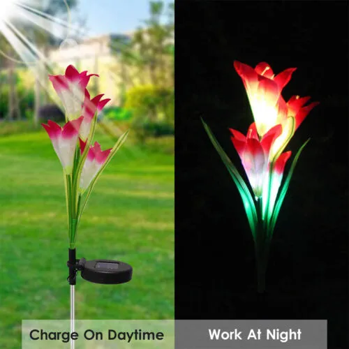 4Pcs Solar Lily Flower Lights Garden Stake Waterproof Yard Landscape