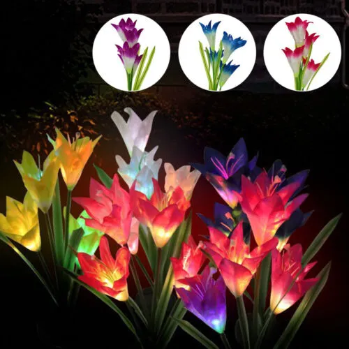 4Pcs Solar Lily Flower Lights Garden Stake Waterproof Yard Landscape