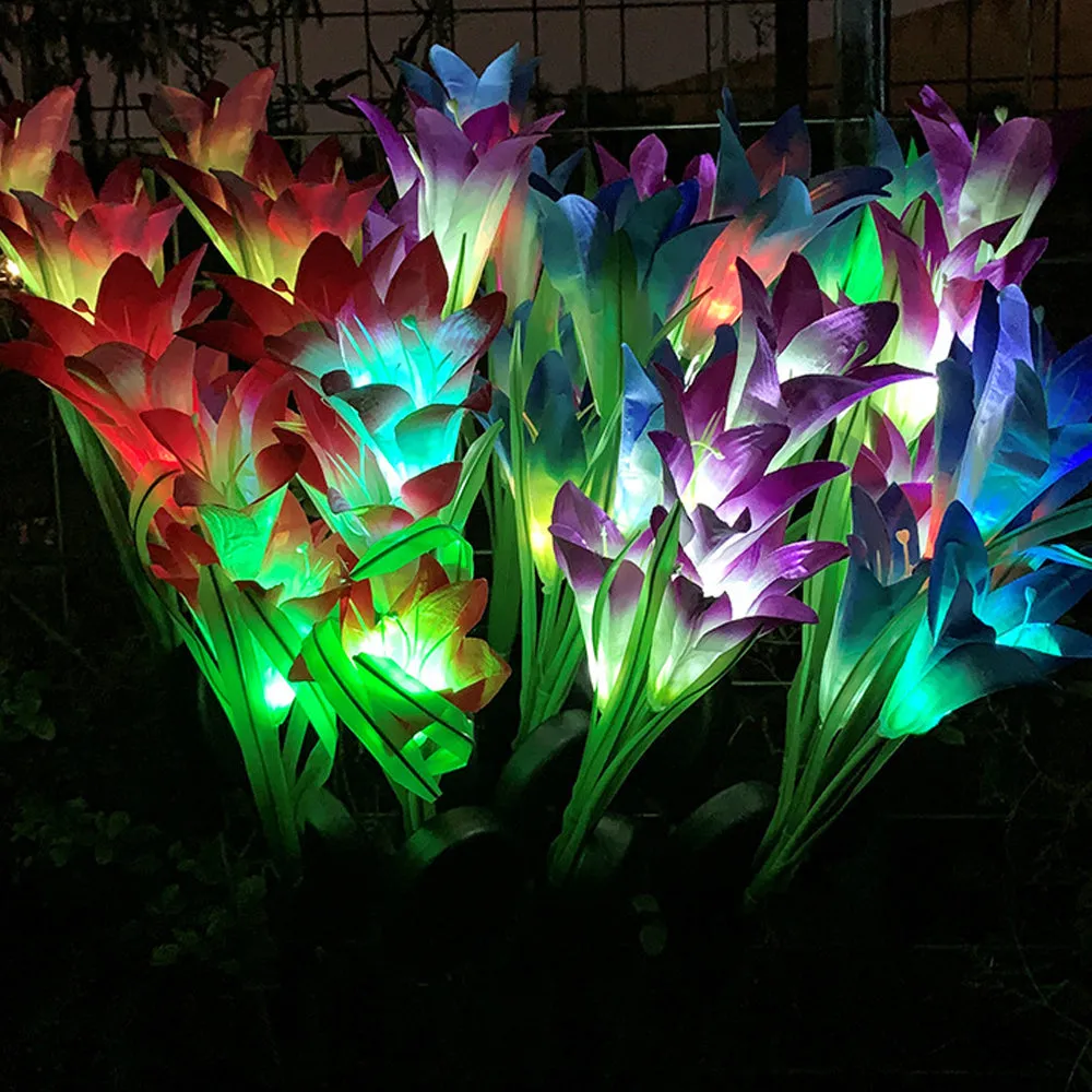 4Pcs Solar Lily Flower Lights LED Outdoor Garden Stake for Yard