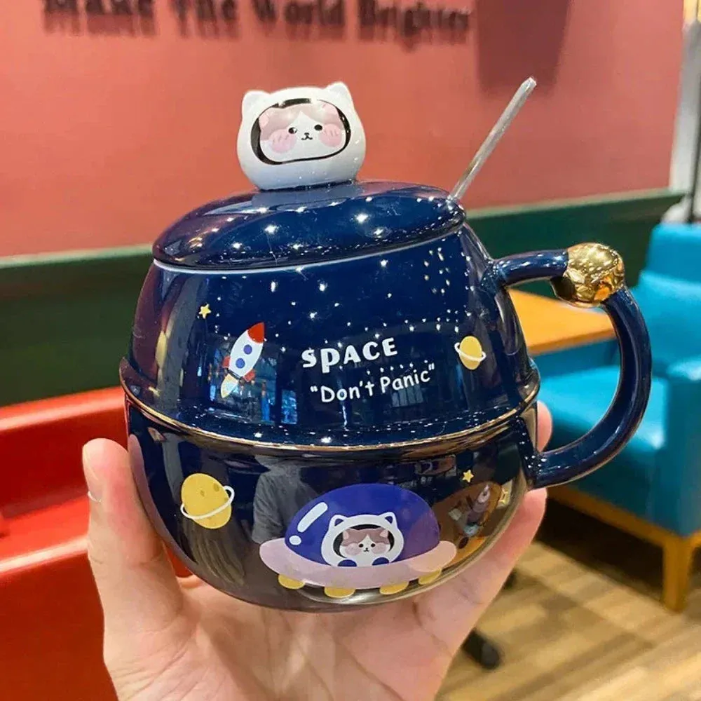 500ML Space Cartoon Coffee Mug with Lid