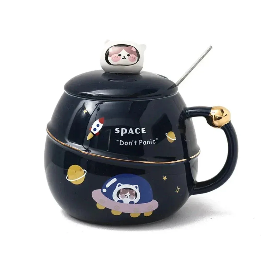 500ML Space Cartoon Coffee Mug with Lid