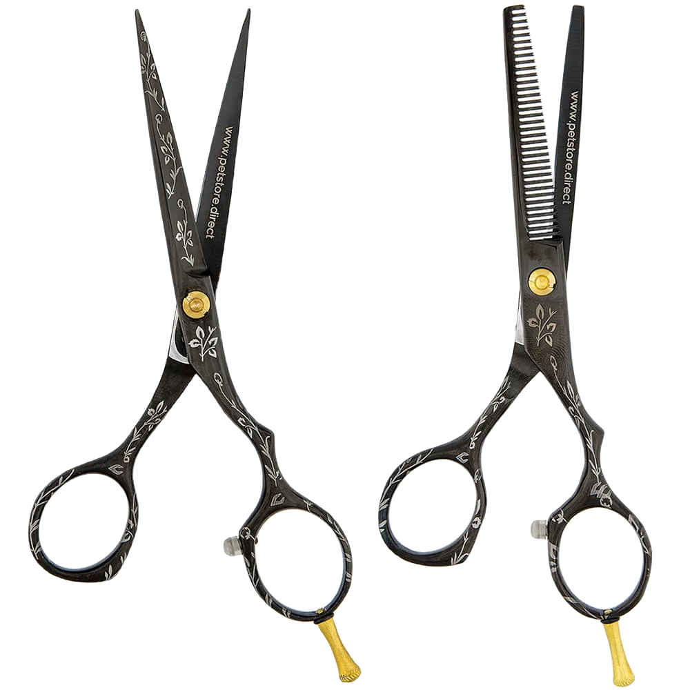 5.5" Black Floral Grooming Shear Set by PetStore.Direct