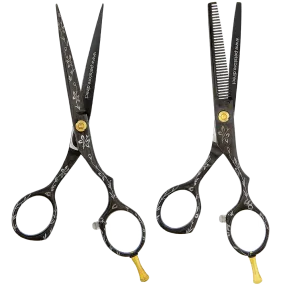 5.5" Black Floral Grooming Shear Set by PetStore.Direct