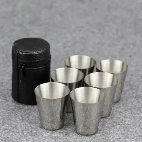 6Pcs 70ml Stainless Steel Shot Glasses with Leather Case Espresso Shot