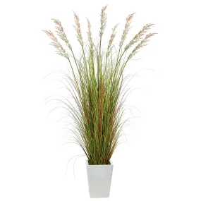 74” Grass Artificial Plant in White Metal Planter