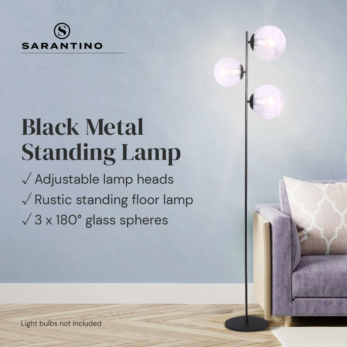 Adjustable 3-Light Floor Lamp with Glass Shades