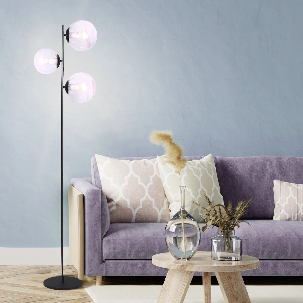 Adjustable 3-Light Floor Lamp with Glass Shades