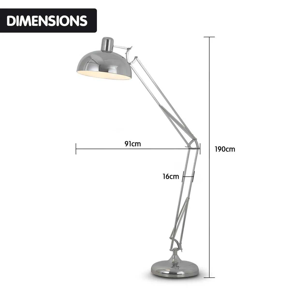 Adjustable Height Chrome Floor Lamp, Tapered Shade, Sarantino