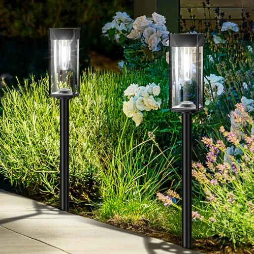 ALFIOT Solar Pathway Lights Outdoor,Bright Solar Lights Outdoor,IP65 Waterproof Solar Garden Lights Solar Powered Landscape Lighting for Yard Patio Walkway Driveway Pathway (Cool White, 4pack)