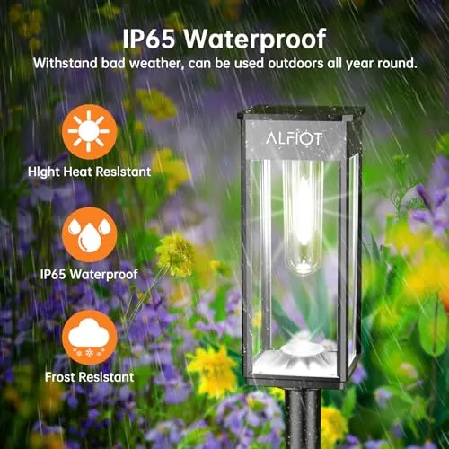 ALFIOT Solar Pathway Lights Outdoor,Bright Solar Lights Outdoor,IP65 Waterproof Solar Garden Lights Solar Powered Landscape Lighting for Yard Patio Walkway Driveway Pathway (Cool White, 4pack)