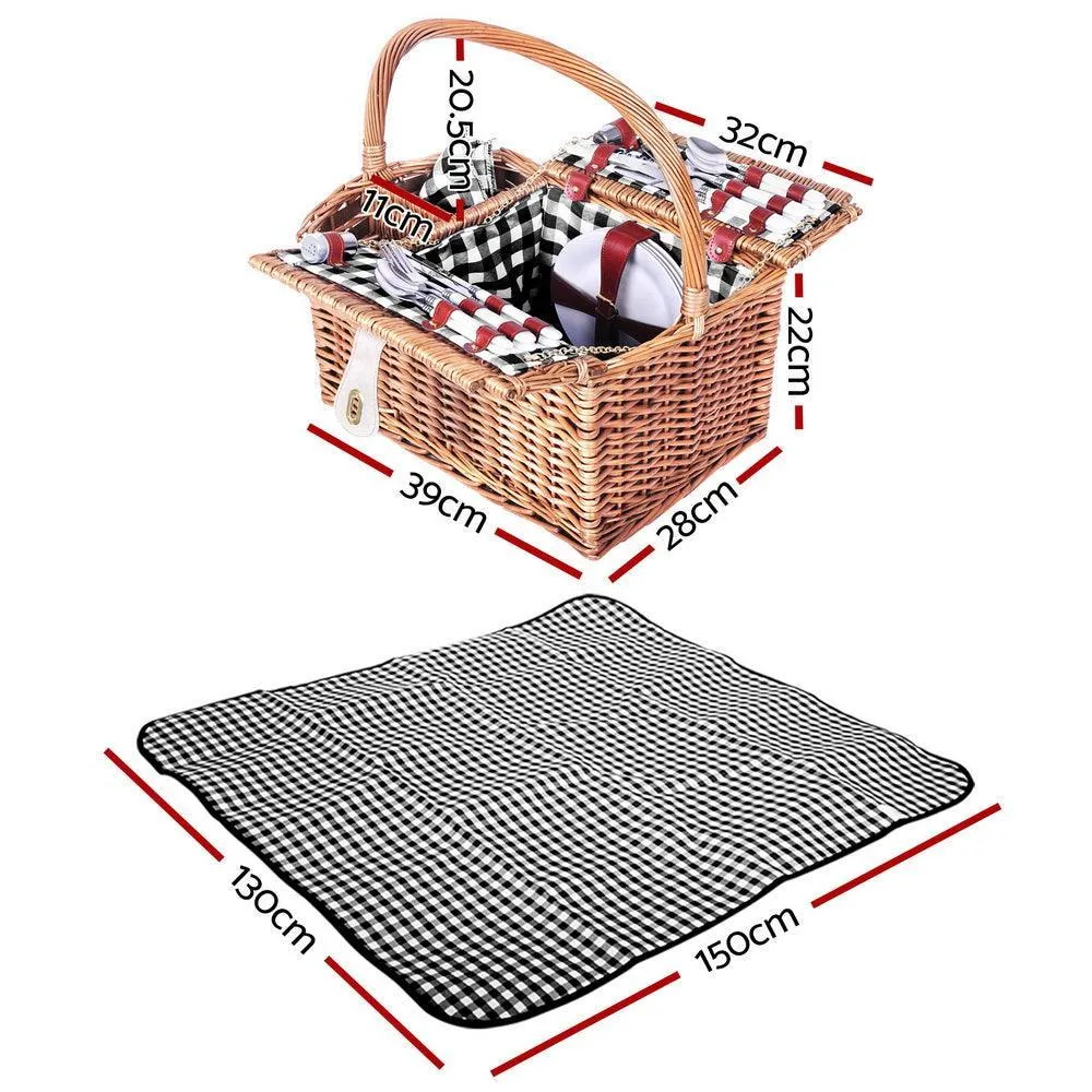 Alfresco Picnic Basket 4 Person Baskets Outdoor Insulated Blanket Deluxe