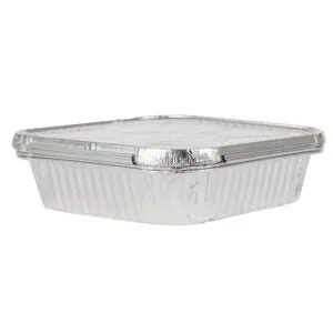 Aluminium Roster Foil Tray with Foil Lids Square 20x20x5cm 5pk Heavy Duty- 6118