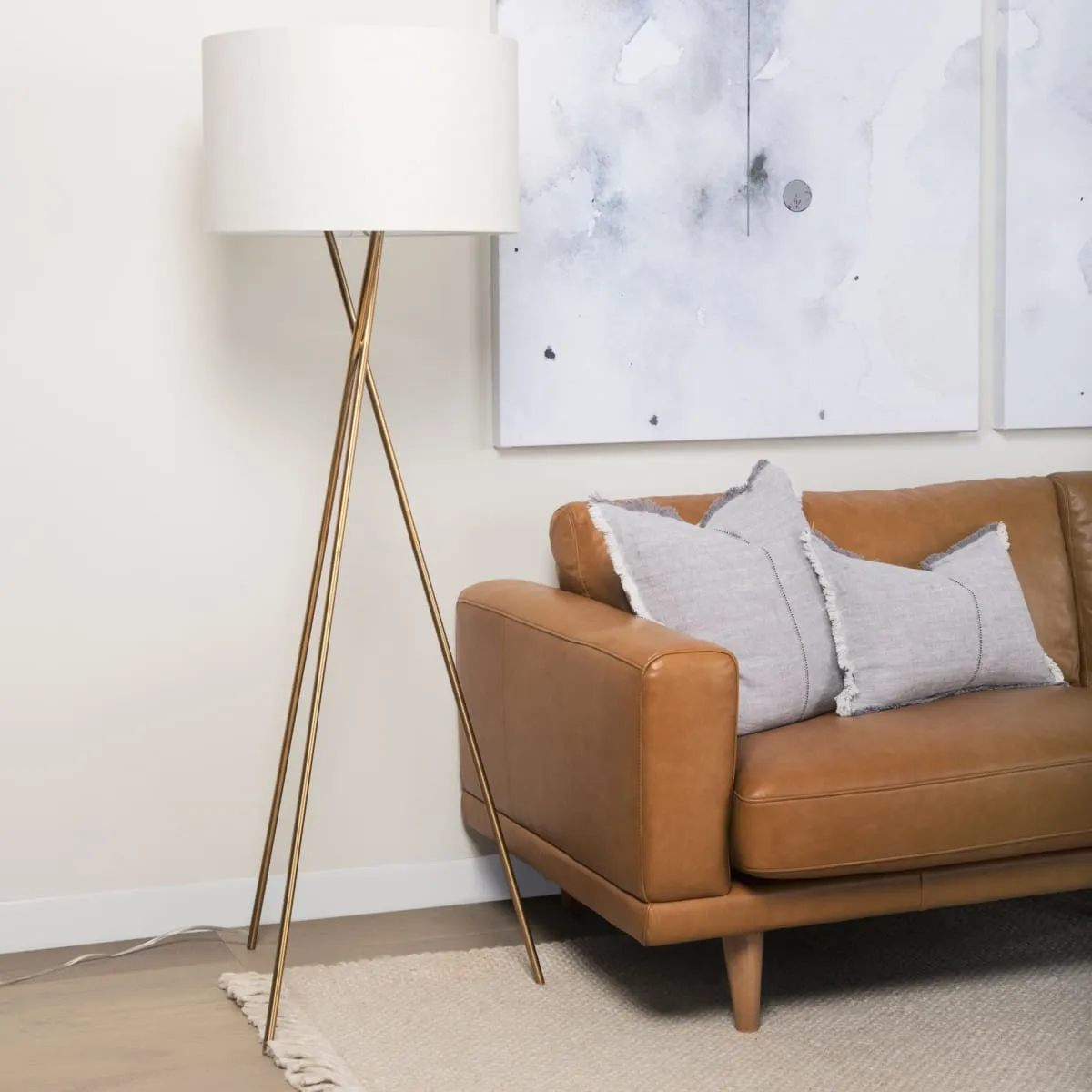 Ambrose Floor Lamp Gold Metal | Cream Shade