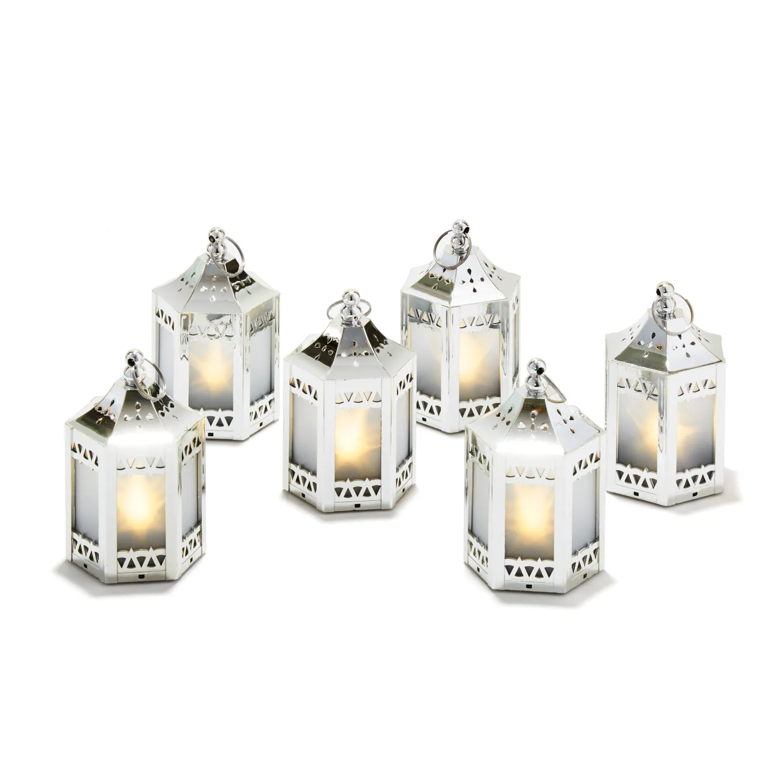 Anthea Silver Mini Holographic Stars Lanterns, Set of 6