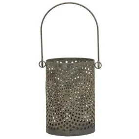 Antiqued Gray Can Lantern 4.5"H