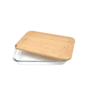 Aqua 1Lt Rectangular Baking Tray with Bamboo Lid Clear