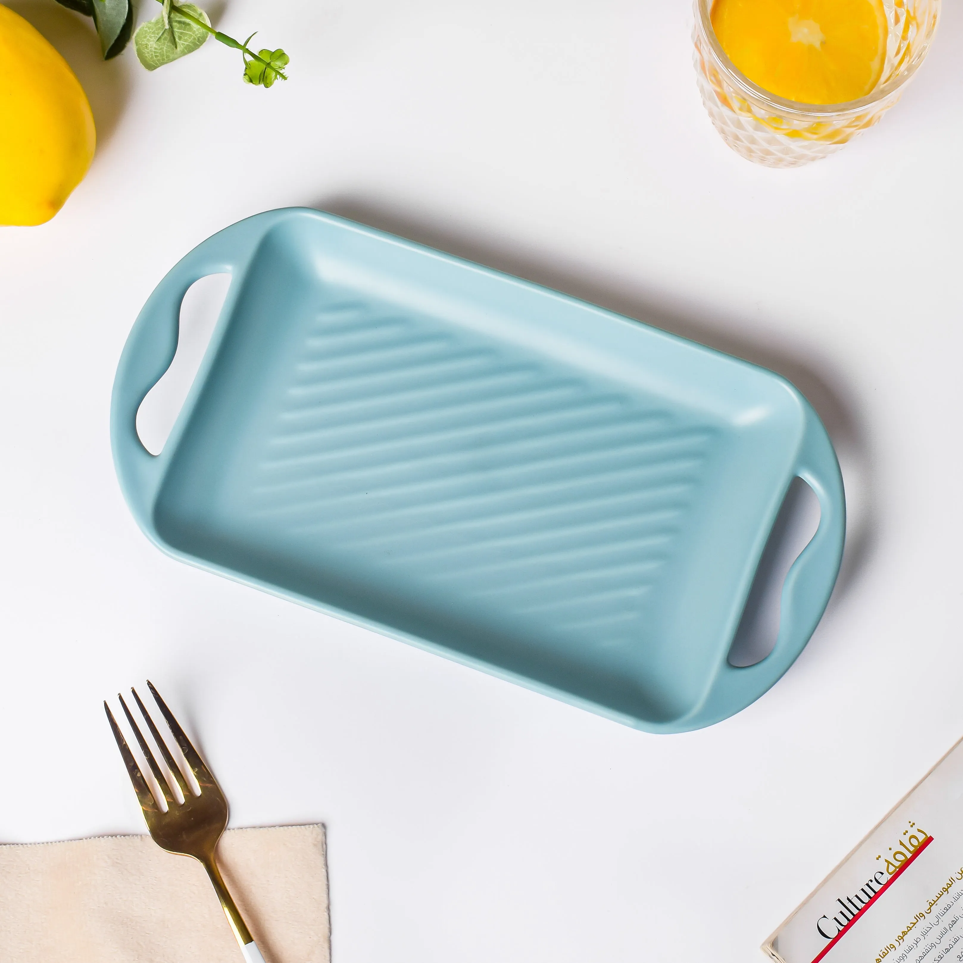 Baking Tray With Handle Blue