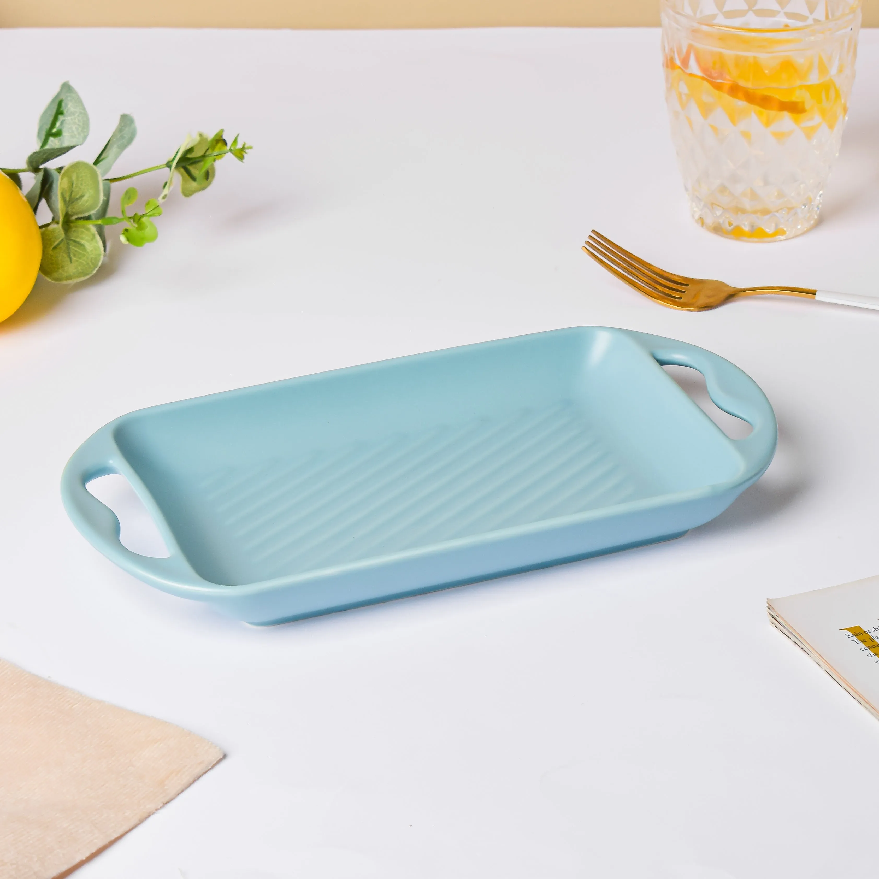 Baking Tray With Handle Blue